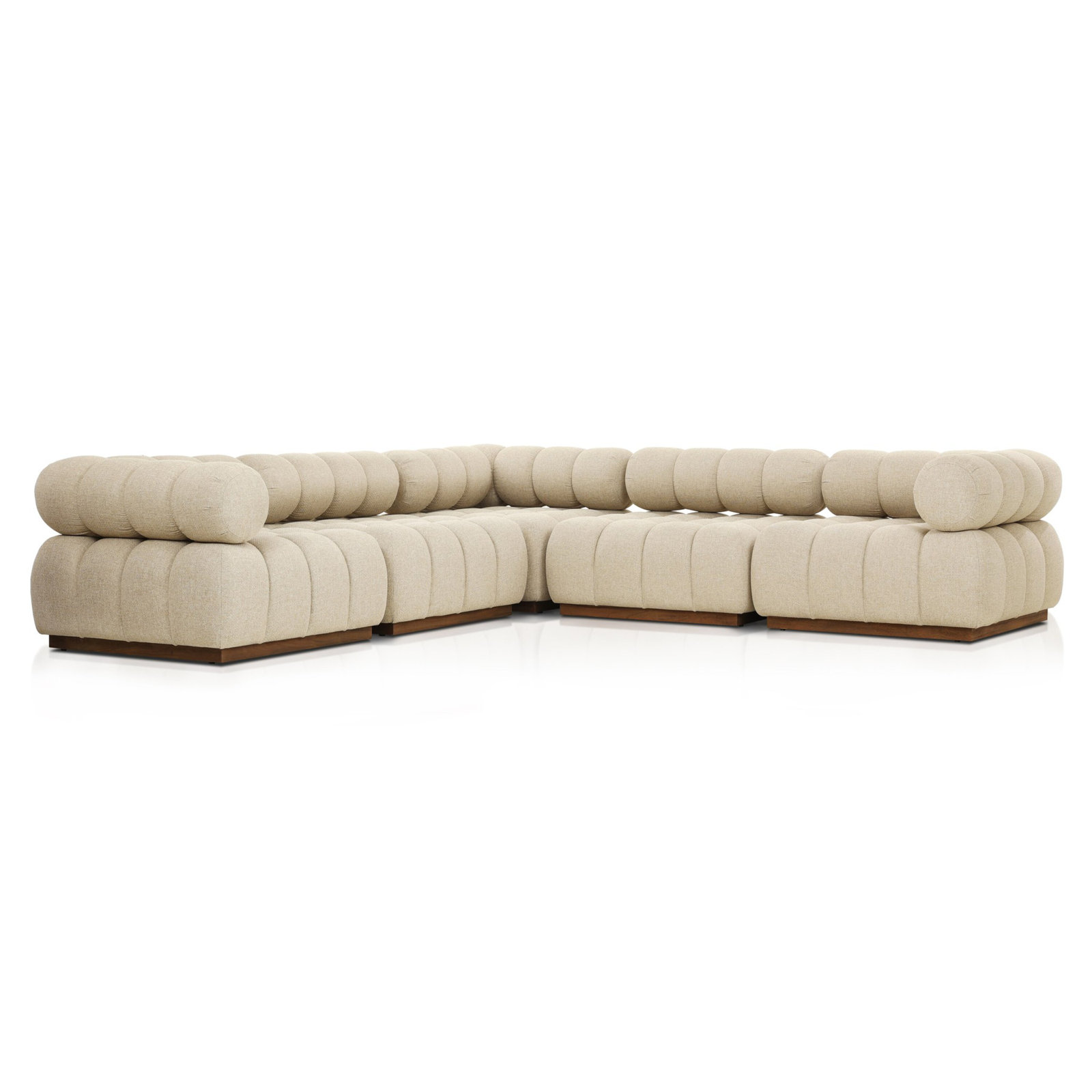 Martinique Outdoor 5Pc Sectional-Hayes Cream, Hayes Cream Cushion/Stained Saddle Brown Frame