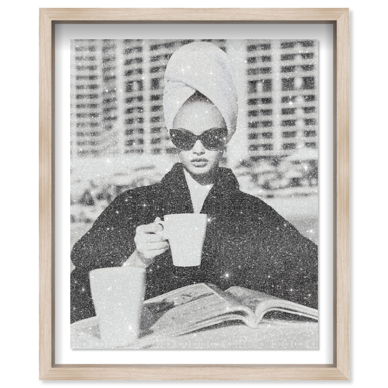 Cinematic Sip Shadowbox Fashion Print by Oliver Gal, Black Frame, 16 x 20, 17.5"H x 21.5"W, Natural Oak Shadowbox