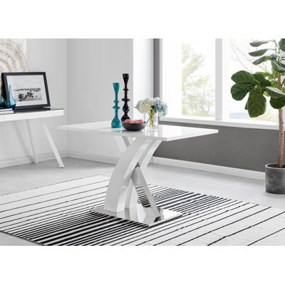 Chowchilla Dining Table Chrome Metal and White High Gloss - Modern Statement Design