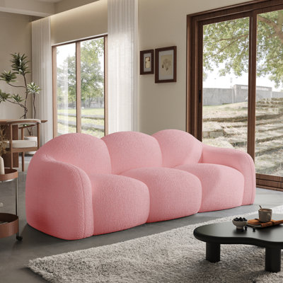 Ivona Upholstered Modern Cloud Couch, Teddy Plush Fabric Compression Sofa With Armrests, No Assembly Required