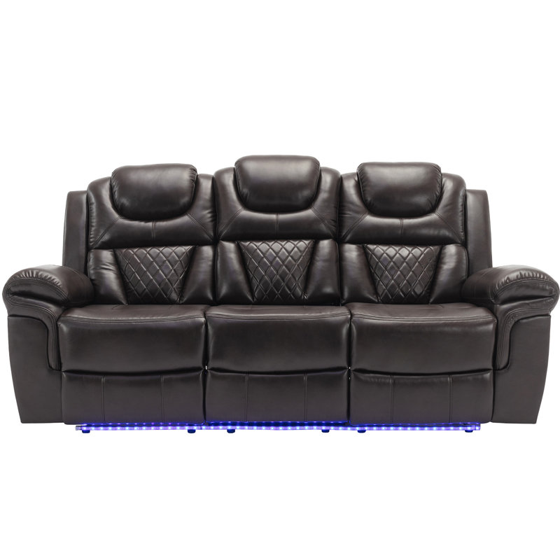 Fauteuil inclinable manuel de cinéma maison avec console centrale et bande lumineuse à DEL pour le salon, Brun