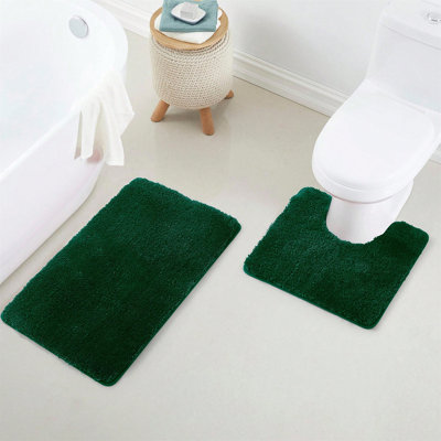 Ensemble de 2 tapis de salle de bain en microfibre vert (17 x 24 et 20 x 32) - Tapis de bain épais et antidérapant, lavables à la machine pour le plancher de la salle de bain, la baignoire et la douche