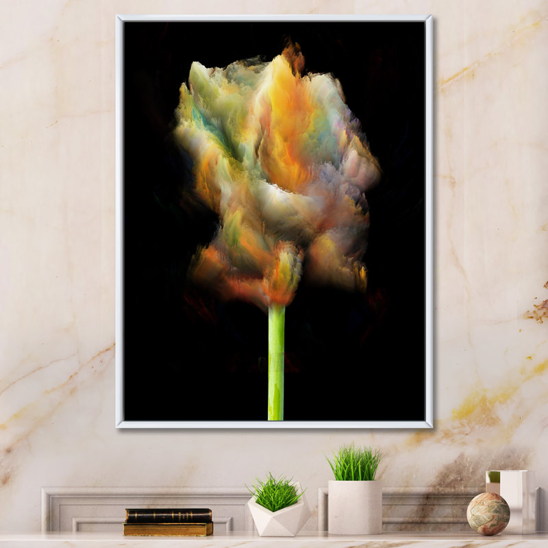 «Blooming Multicolor Fractal Flower», art mural moderne sur toile, H 12 po x l 8 po x P 1 po, Cadre flottant blanc