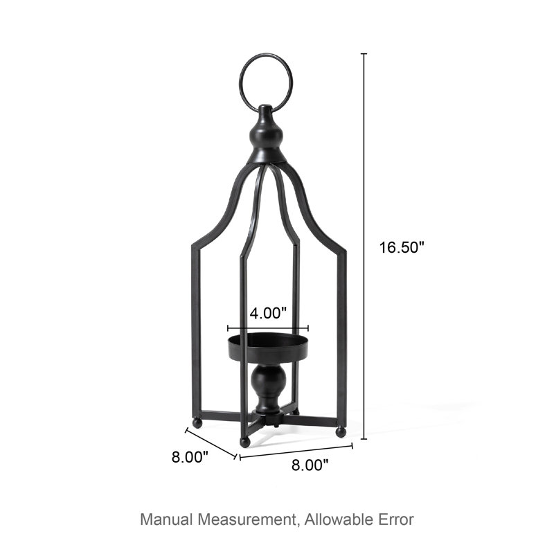 H Tabletop Lantern Holder with Candle Included, 16.5" H x 8" W x 8" D, Black, 1