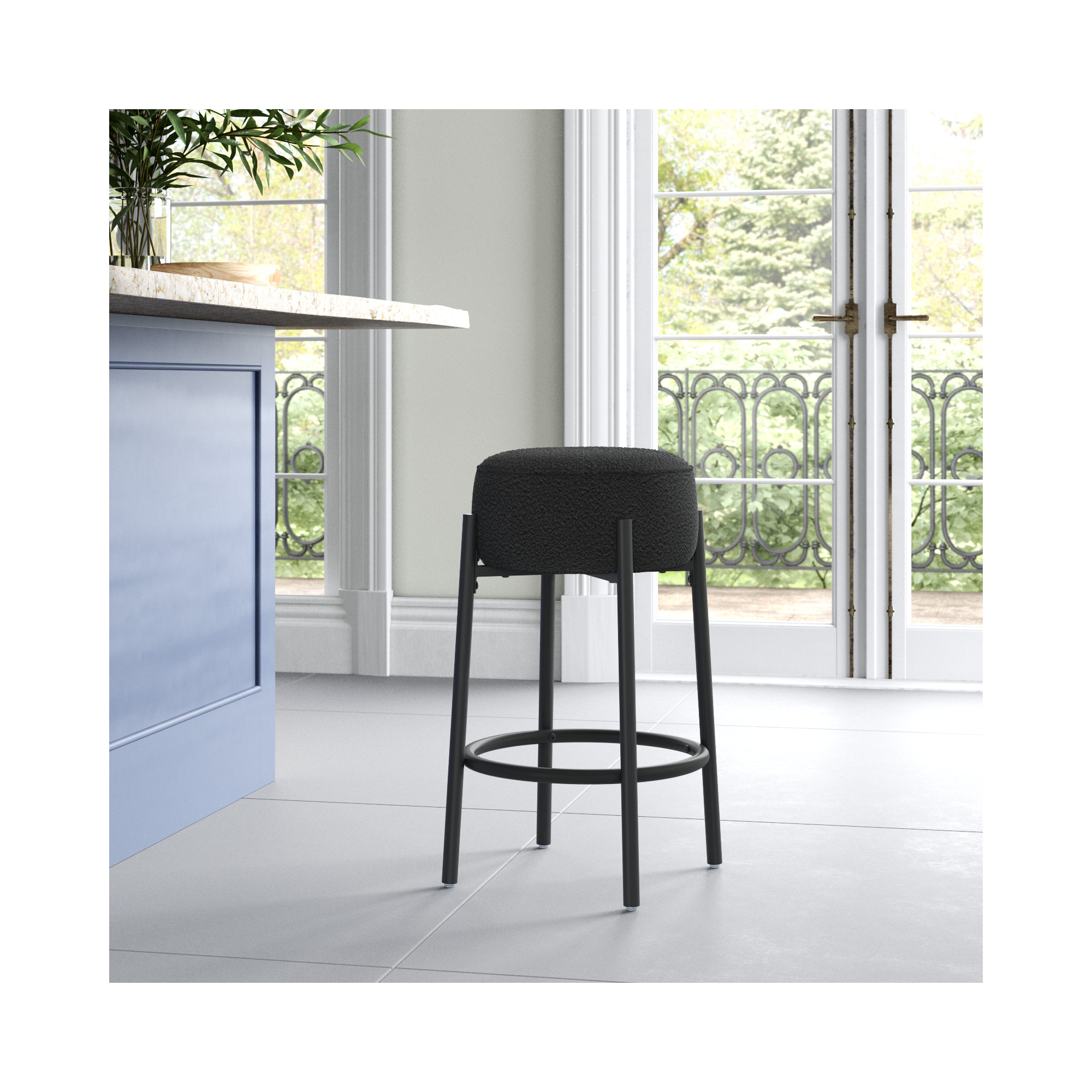 Colombe Metal Leg Bar & Stool, Counter Stool (26.3" Seat Height), Boucle-Black