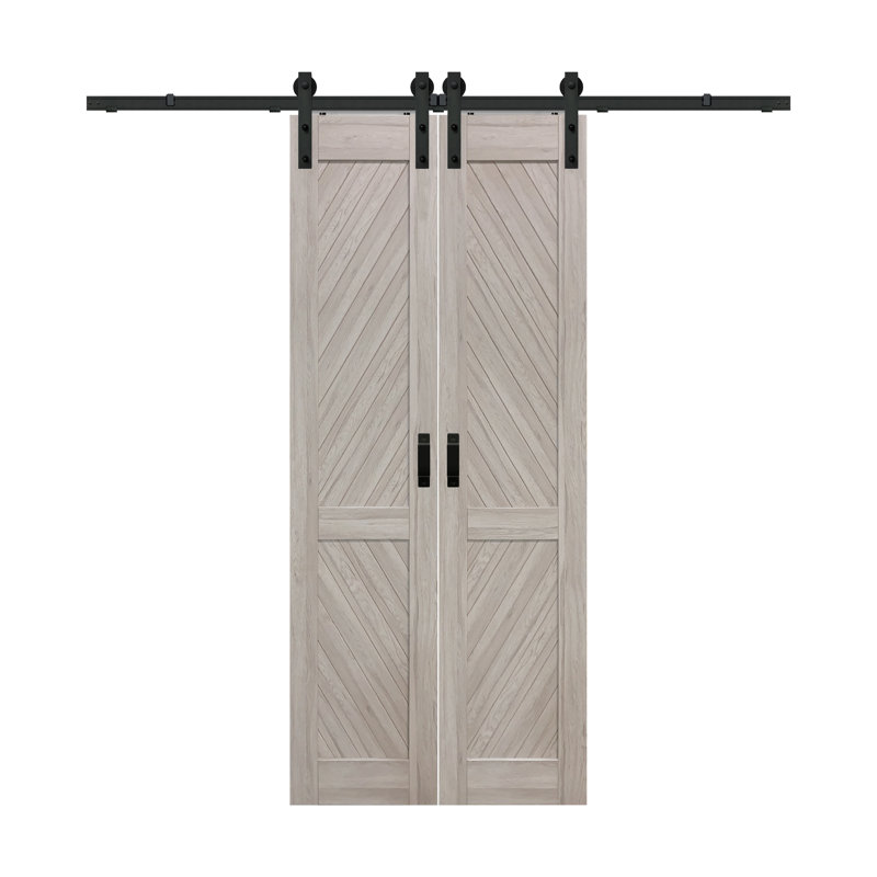 Ensemble de quincaillerie pour rail de porte de grange à deux vantaux synchronisés de 83-7/8 po, noir mat, 83.875"