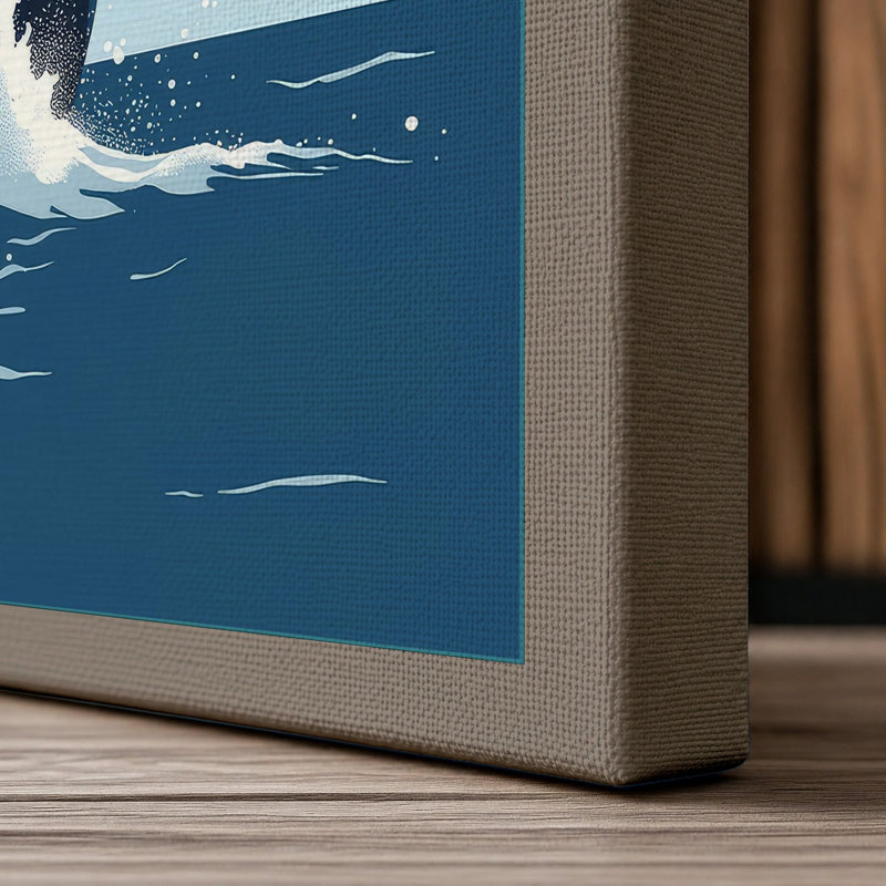 Breaching Whale Coastal - Wrapped Canvas, 18x12 - 45.7 x 30.5 cm, Taupe Border