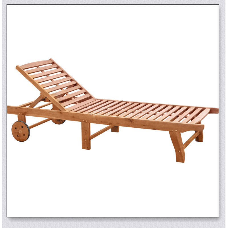 Outsunny Outdoor Folding Chaise Lounge Chair Recliner with Wheels, Acacia Wood Frame