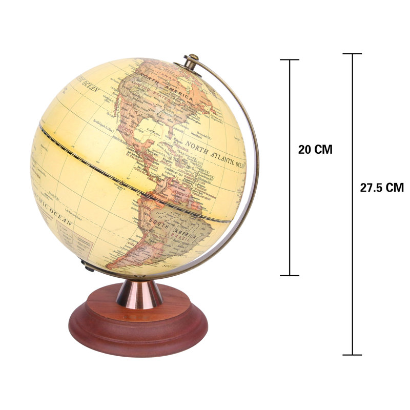 EXERZ Illuminated World Globe 20Cm Antique Globe Stand Metal Arc, Light Up LED Earth Globe Lamp, Vintage Colour Modern Map