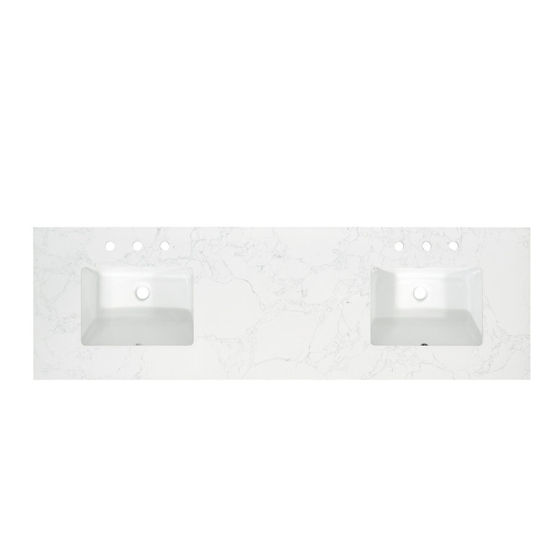 Ceres 73" Grain White Engineered Stone Double Vanity Top with Sinks