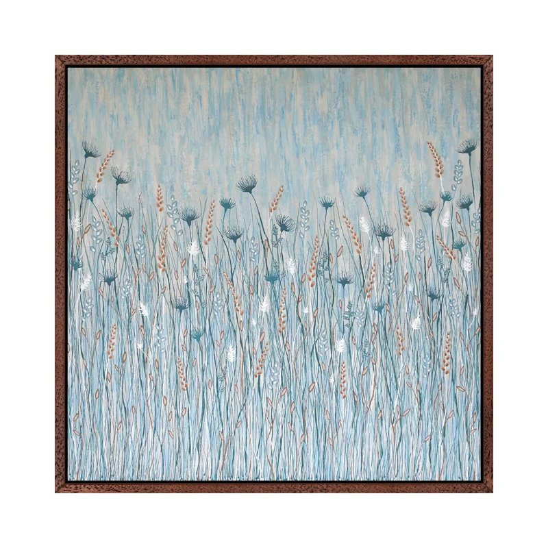 Coastal Wild Flowers by Lisa Frances Judd - Painting on Canvas, Classic Brown Wood Floater Framed