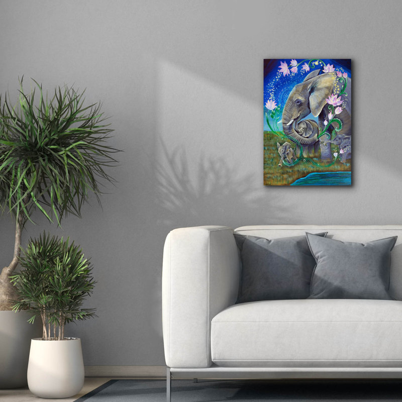  «Elephants For Peace» par Verena Wild, art mural sur toile, 18 po x 26 po