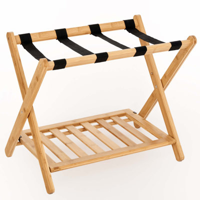 Fully Assembled Bamboo Folding Luggage Rack 1- Packed