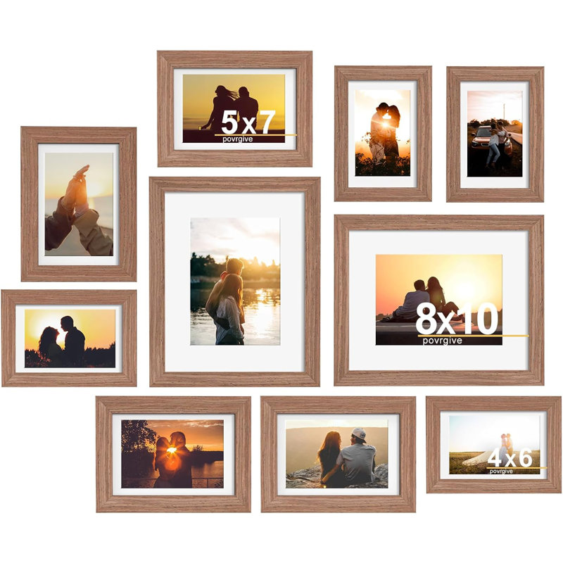 10-pack Picture Frame Set Rustic Brown Collage Frames With Mat For 8x10