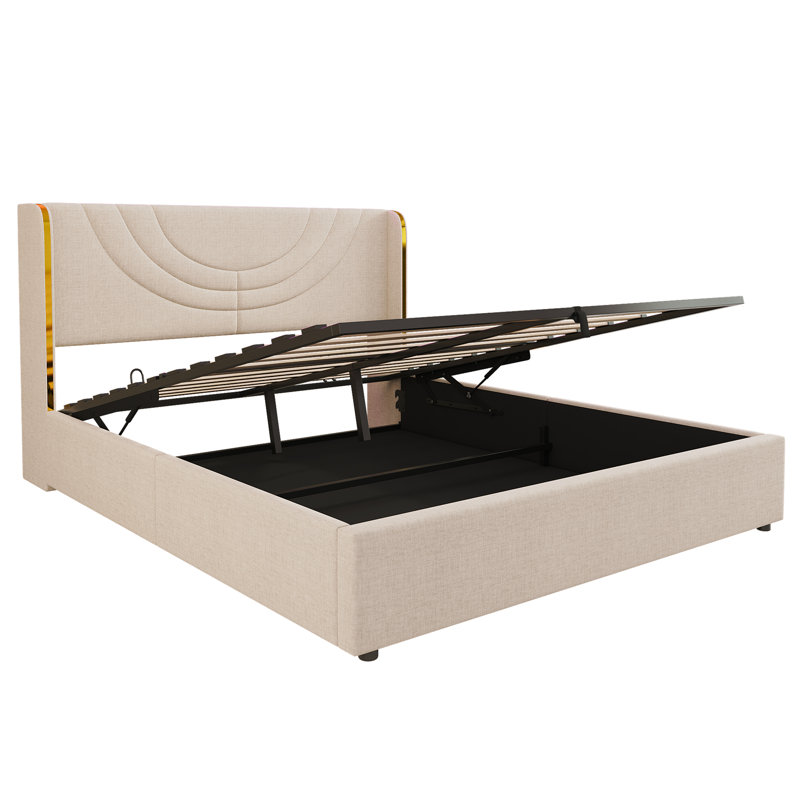 Ottoman Bed With Led And Usb Linen Beige, Kingsize (5')