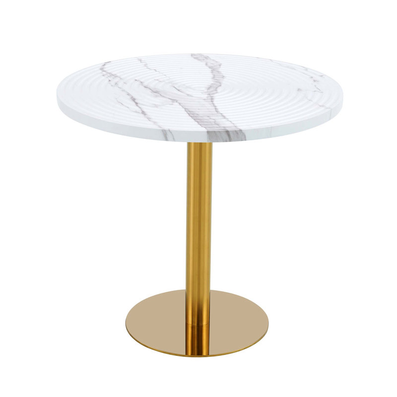 31.5 Inch White Marble Pattern Round Dining Table, Suction Molding Surface, Waterproof Design With Gold Metal Support Legs