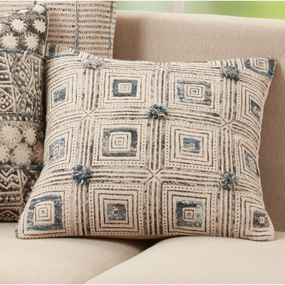 Faye Block Print Square 100% Cotton Pillow