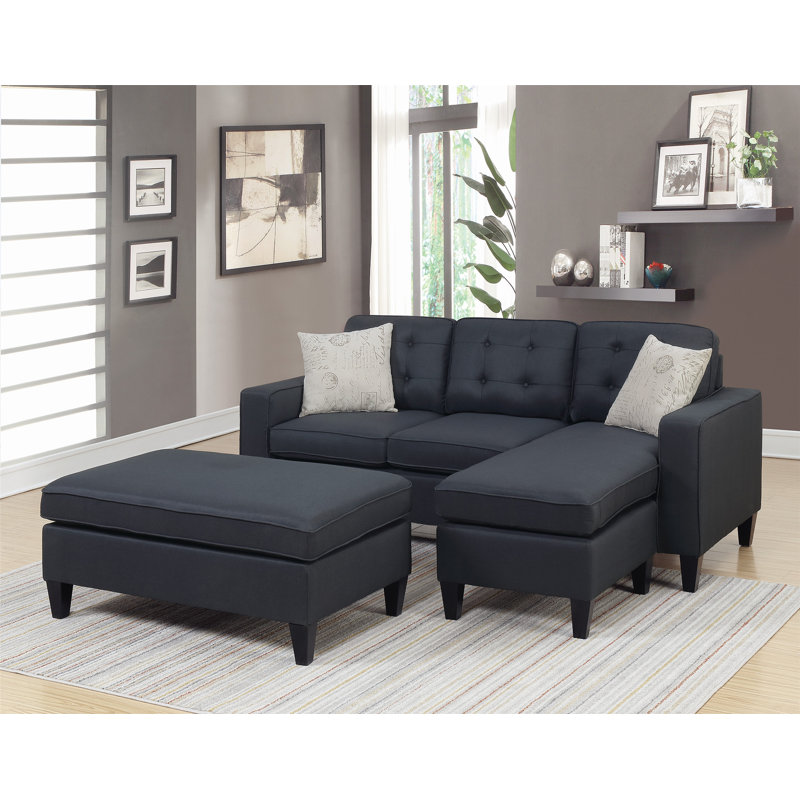 Ensemble modulaire réversible 3 pièces avec repose-pieds, Polyfibre noir