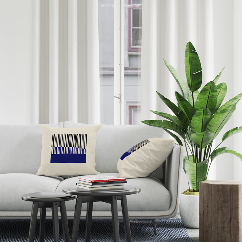 Jeté carré en polyester intérieur / extérieur, L 17 po x H 17 po, Noir / bleu marine