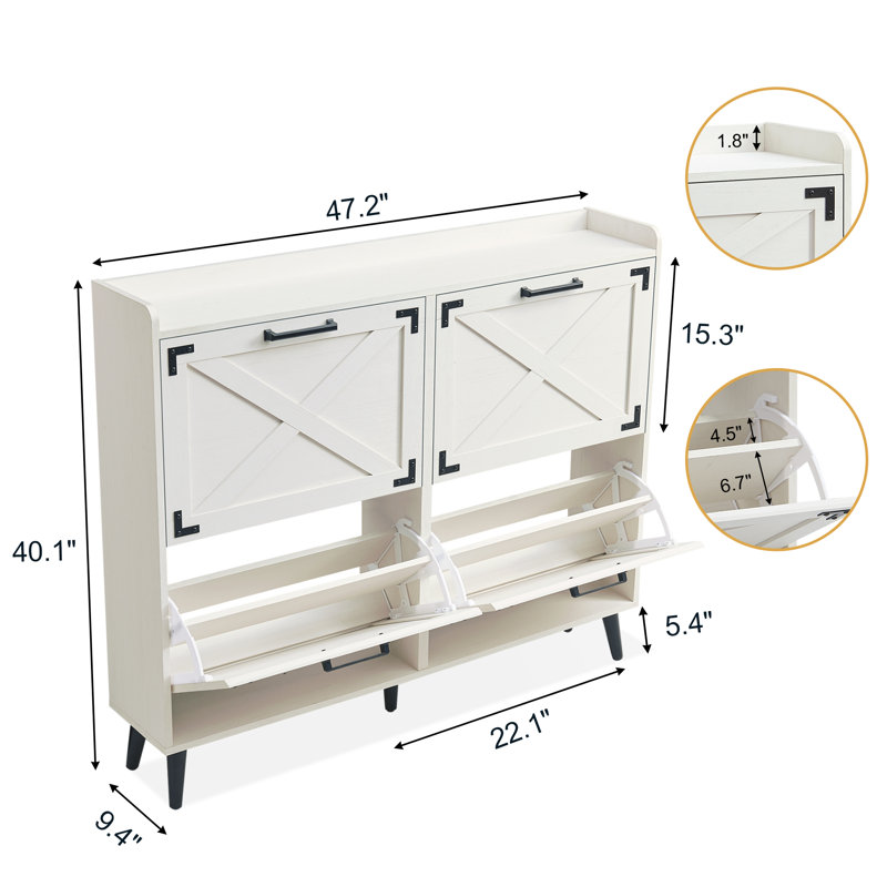 Armoire de rangement pour chaussures Chea avec tablettes réglables, Bois blanc, 4