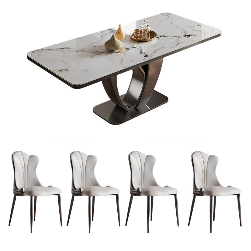Home rectangular rock plate table and chair set, 29.52"H x 55.11"L x 31.49"W