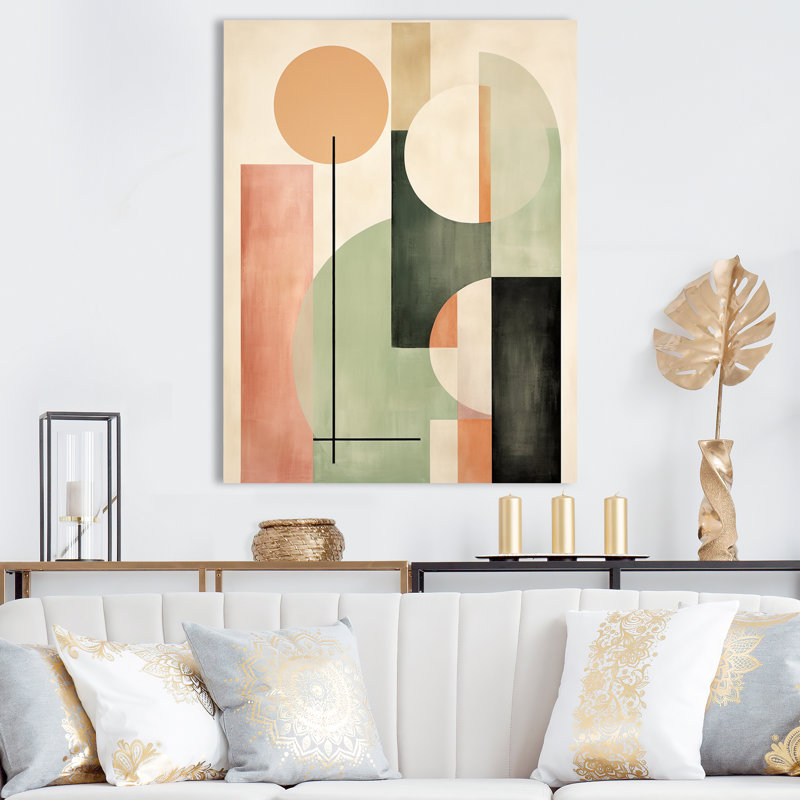 Minimaliste boho géométrique en pastel rétro délavé I - art mural moderne géométrique salon, H 20 po x l 12 po x P 1 po