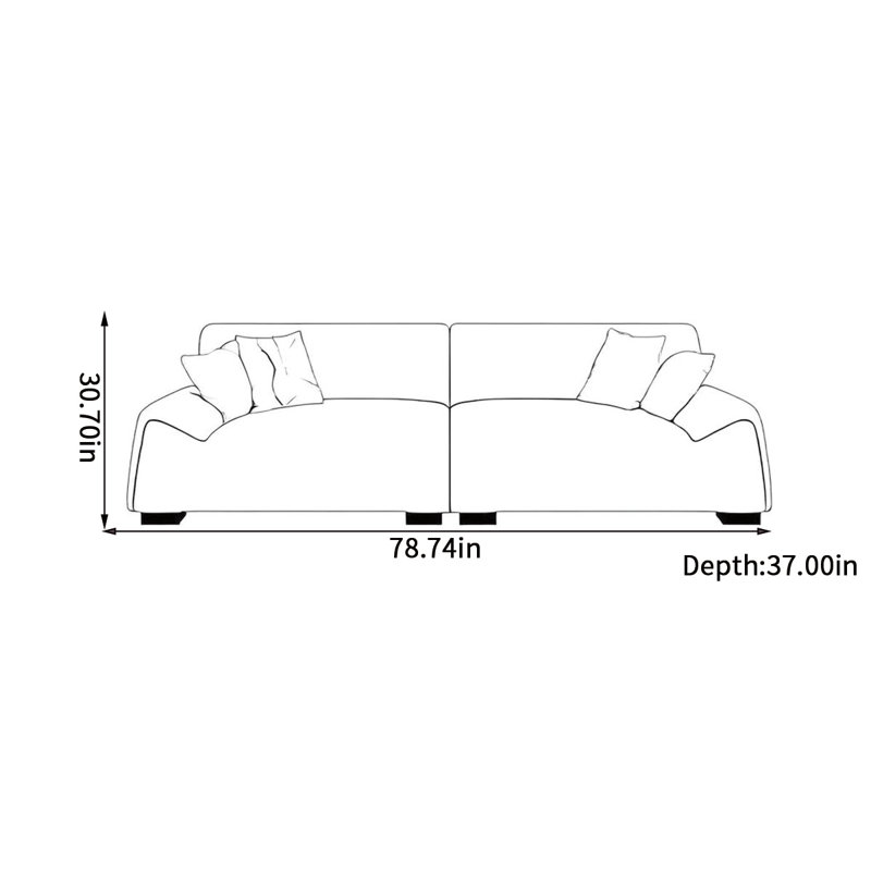 Canapé simple luxueux italien, 3, H 30,7 po x l 78,74 po x P 37 po