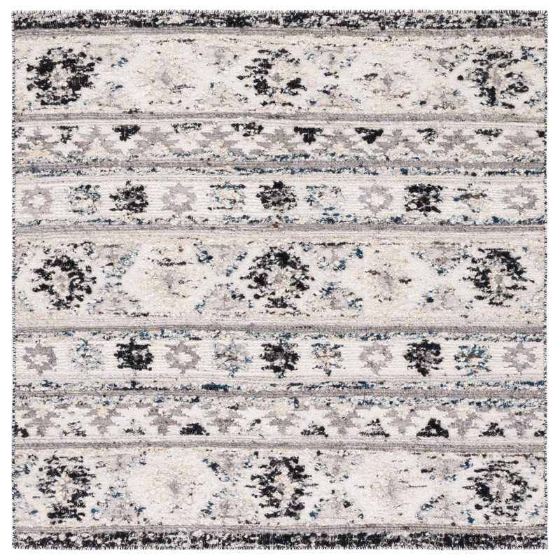 Tapis en laine / coton tissé à la main Manhattan en ivoire / noir Manhattan, Carré 6 pi