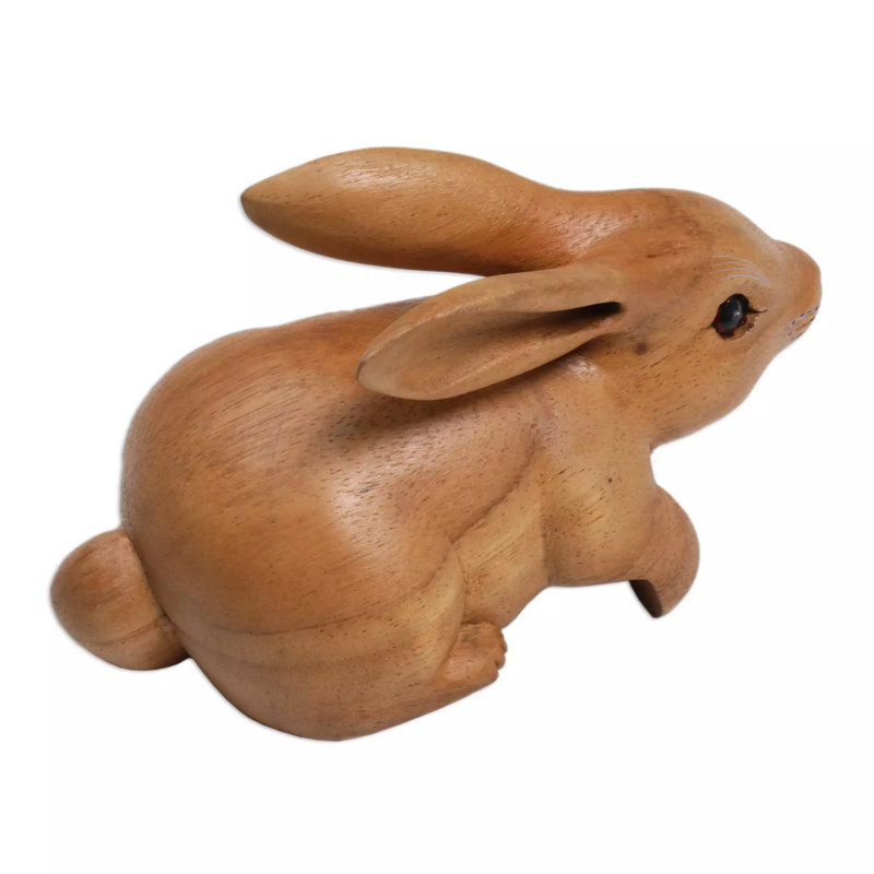 Figurine en bois de lapin curieux Ernesto, Brun