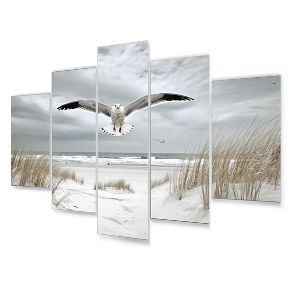 Dovecove Beach Yellow Seagulls In - Animals Metal Wall Art Living Room ...