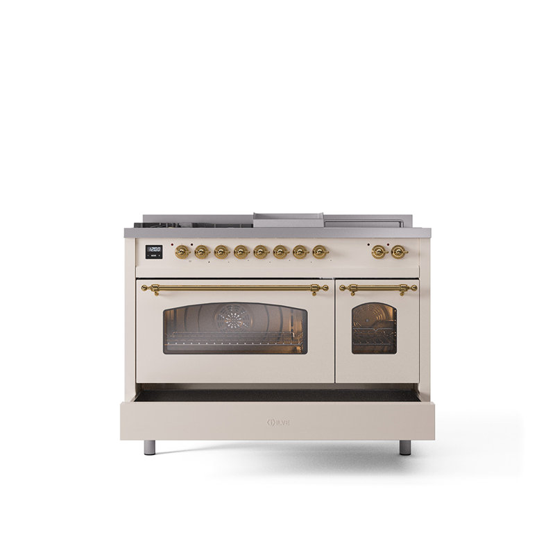 ILVE Nostalgie II 48 Dual Fuel Range, Stainless Steel/Chrome, Liquid Propane