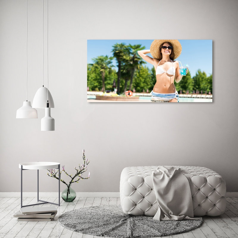 Woman By The Pool - No Frame Print on Canvas, 60cm H x 120cm W, No Frame