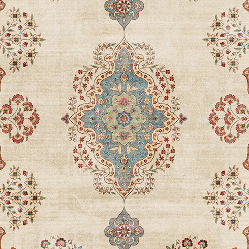 Ivory and Blue Traditional Medallion 3' x 5' Area Rug