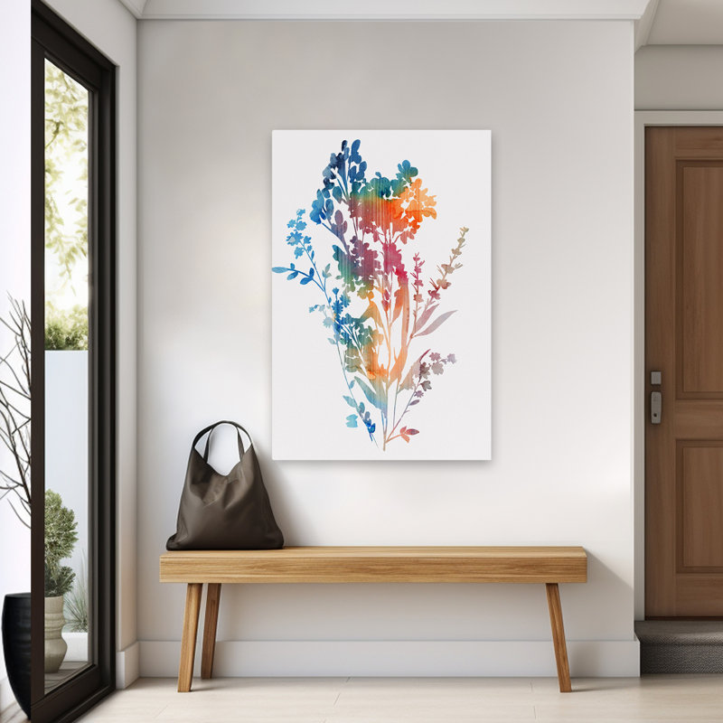 Aquarelle, silhouettes de fleurs sauvages - Art floral et botanique à l'aquarelle abstraite, H 60 po x l 40 po