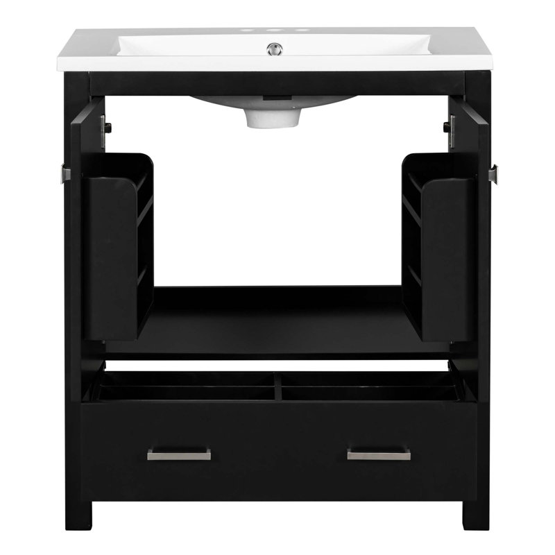 (Cabinet seulement) Base de meuble-lavabo avec 2 portes et 1 tiroir, Noir