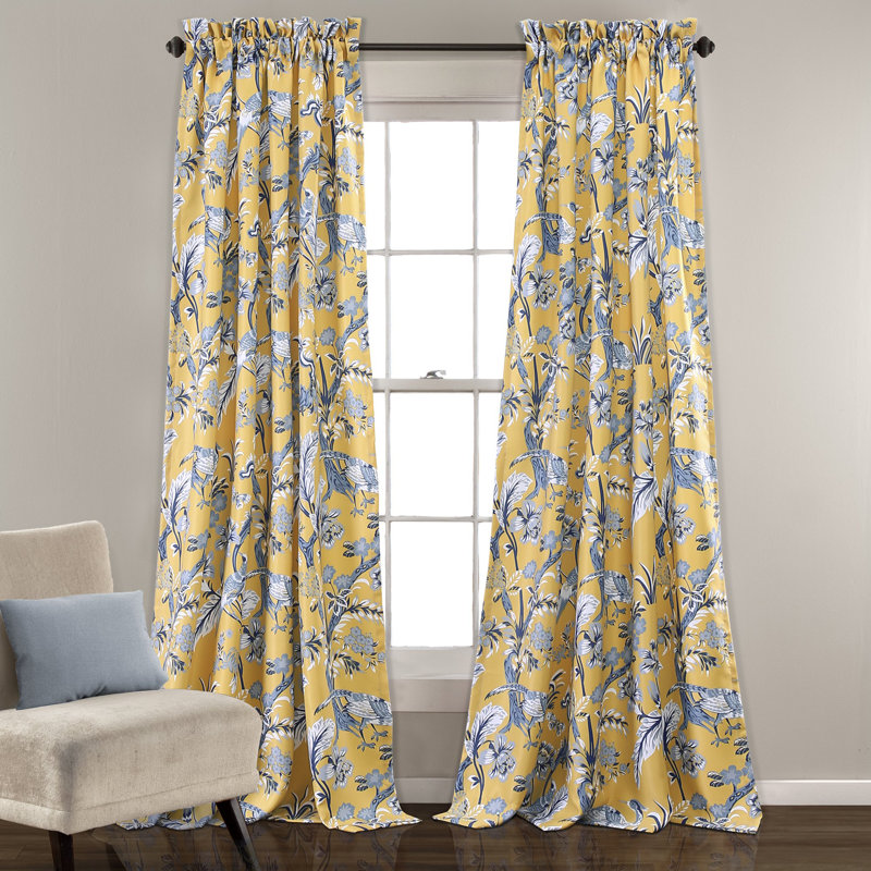 Paire de panneaux de fenêtre filtrant la lumière, l 52 po x L 84 po, jaune - Rideaux de toile - imprimé floral
