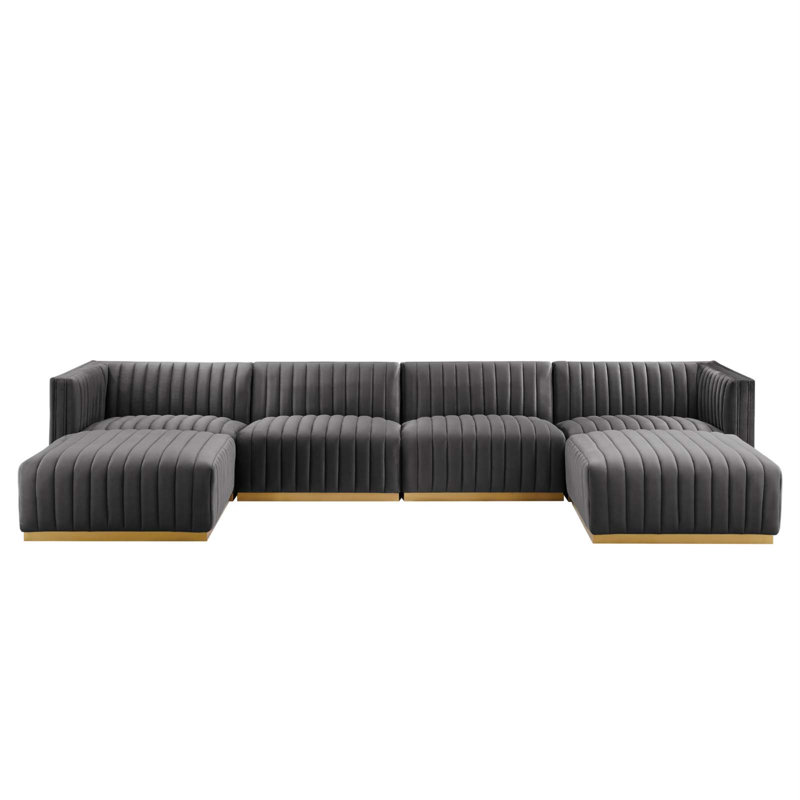 Modway Conjure Channel Tufted Upholstered 6-Piece Sectional Sofa, Grey Velvet