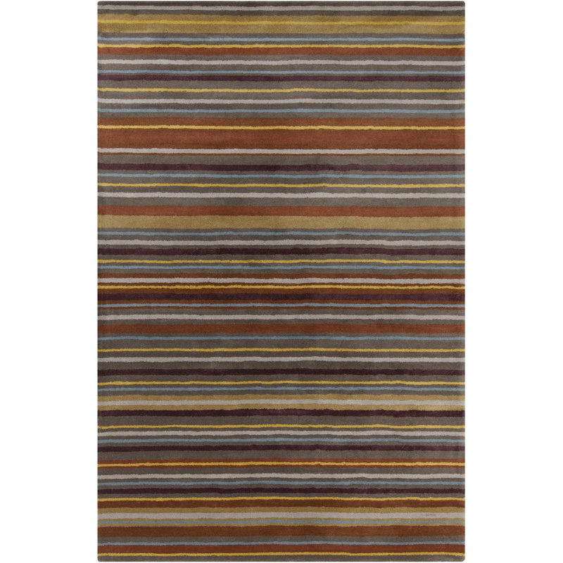 Tapis rayé multicolore en laine touffeté à la main Mucci Authentic, 5 pi x 7 pi 6 po
