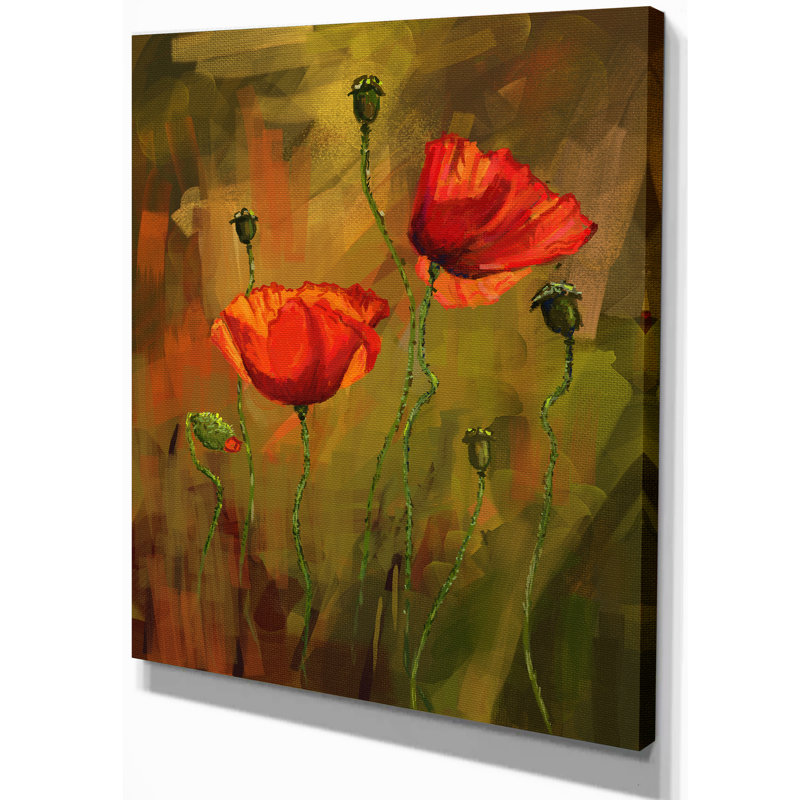 «Poppy Flowers», peinture, H 32 po x l 16 po x P 1 po, Toile tendue