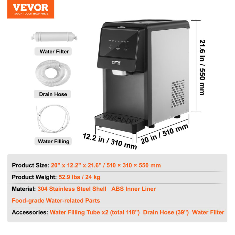VEVOR 62 Lb. Daily Production Nugget Clear Ice Portable Ice Maker