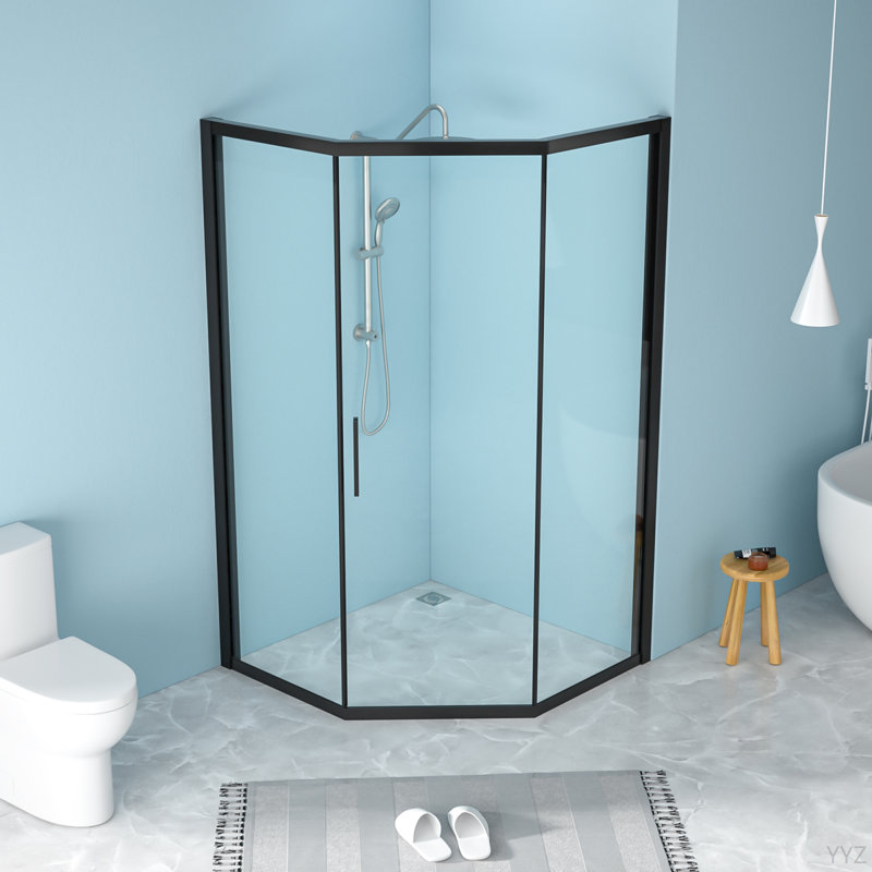 42" W X 76" H Diamond-Shaped Corner Shower Door, 5/16 In.(8Mm), Matte Black