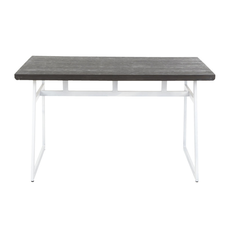 Avenell Bamboo Rectangular Solid Wood Top Dining Table, Vintage White/Espresso