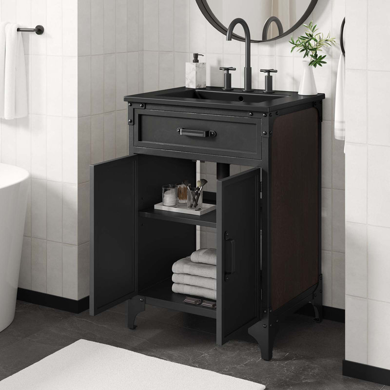Modway Steamforge 24.5'' Free Standing Single Bathroom Vanity with Ceramic Top, White