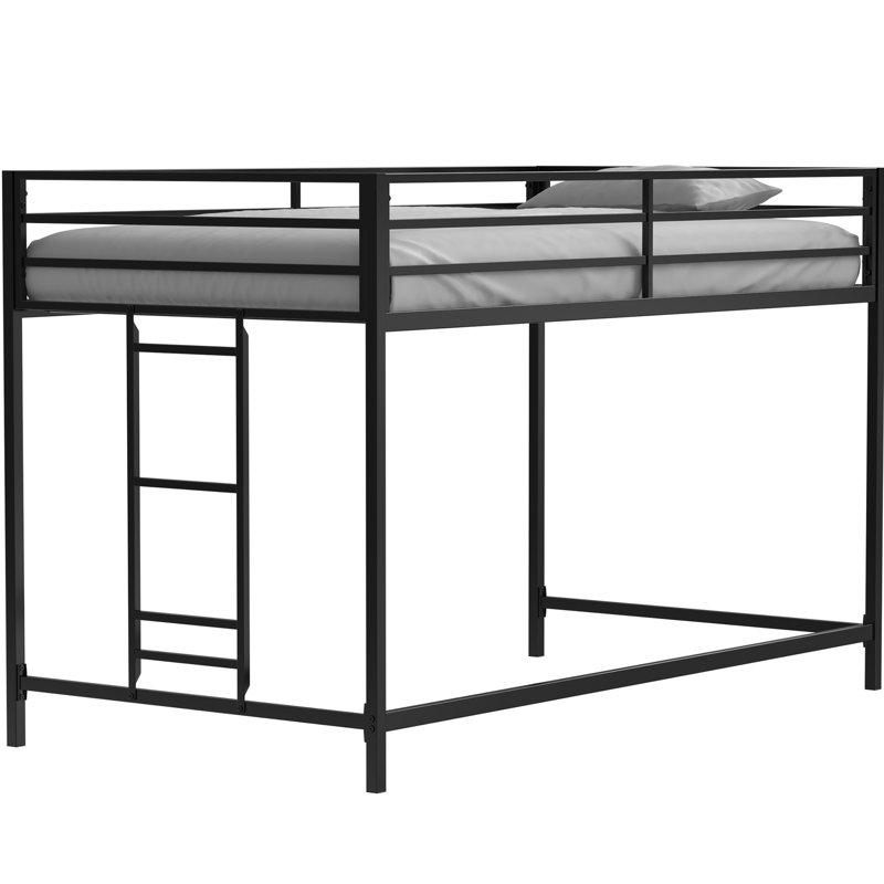 Square Tube Bedroom Loft Bed Black - Suitable For Residential Treatment Facilities Twin Metal Construction With Guardrails, Easy Climb , Noise, Frame, No Box Spring