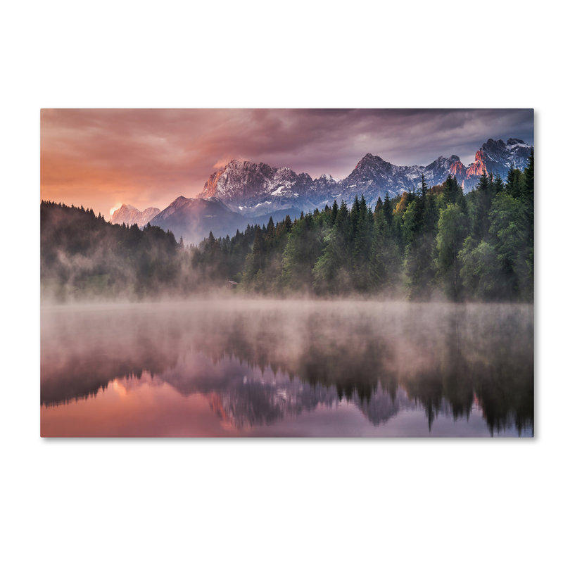 Sunrise at the Lake Framed Scenic Canvas Art