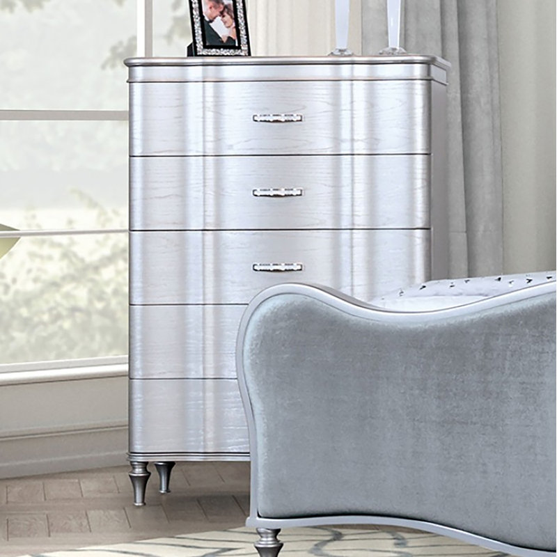 Commode 5 tiroirs Nolaine, Argent