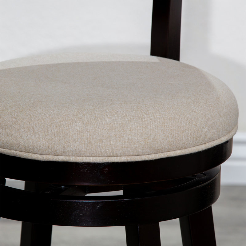 Tabouret pivotant à dossier en X de 30 po, siège en cuir vieilli, Espresso, Beige