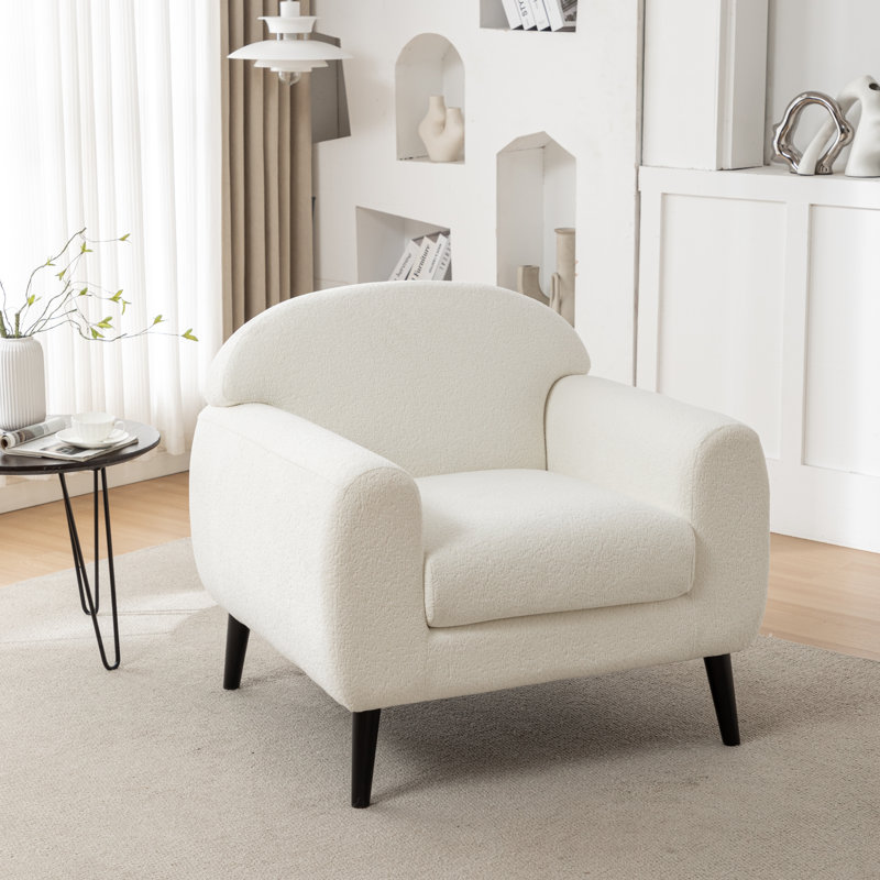 Deivi Upholstered Accent Chair with Round Arm, Beige Polyester