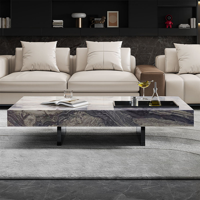 Modern rectangular marble coffee table living room, 11.8" H x 47.2" L x 27.6" W