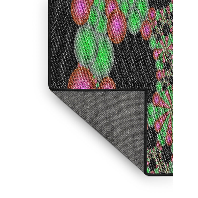 Tapis vert/rose/noir à motifs, Rectangle 2 pi x 5 pi